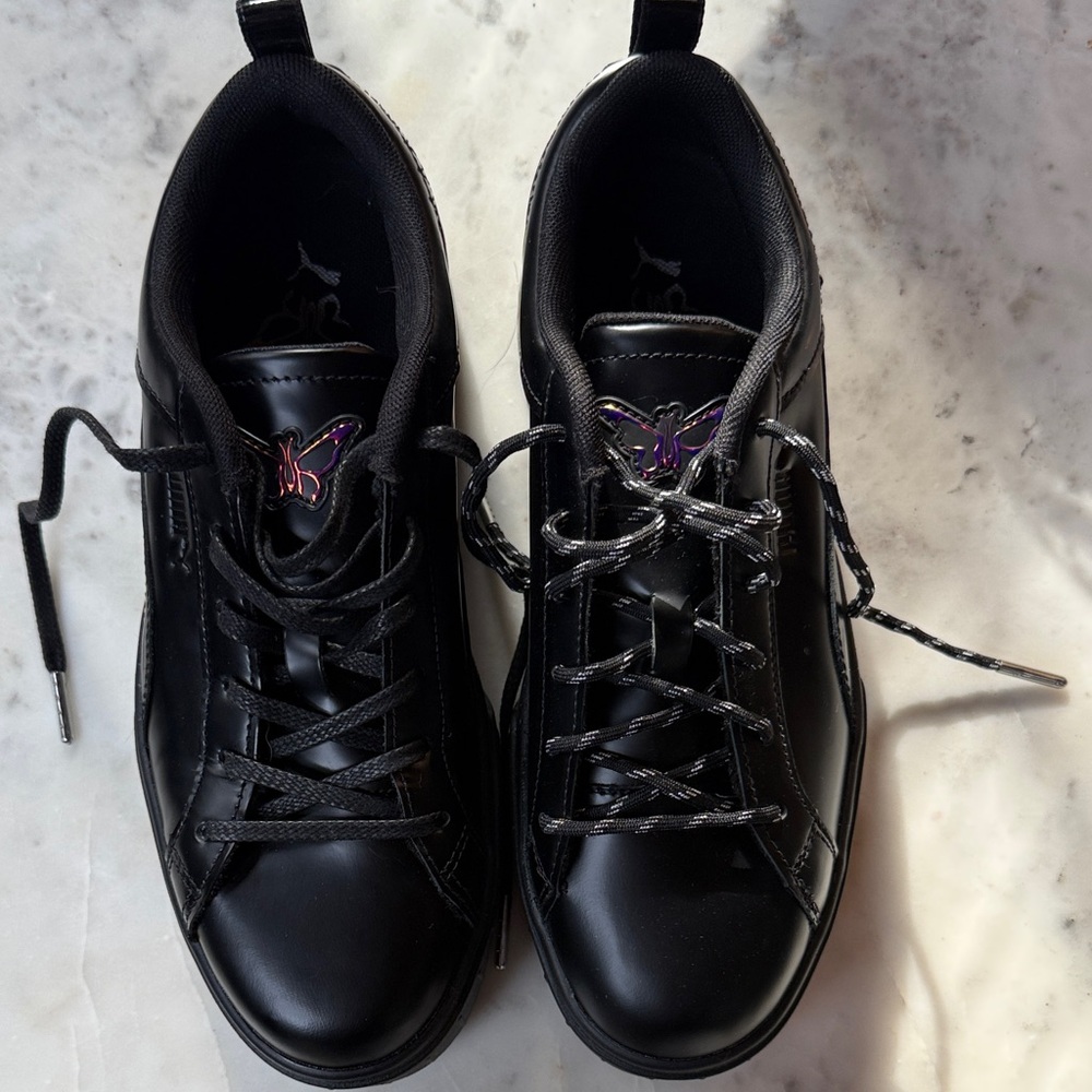 Puma Black Low-Top Sneakers with Iridescent Butterfly Accent Dua Lipa